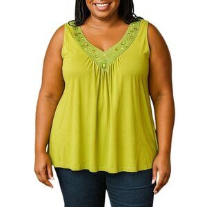 Valerie Stevens Plus Size 2X Top Green Sleeveless Beaded Embellished Accent